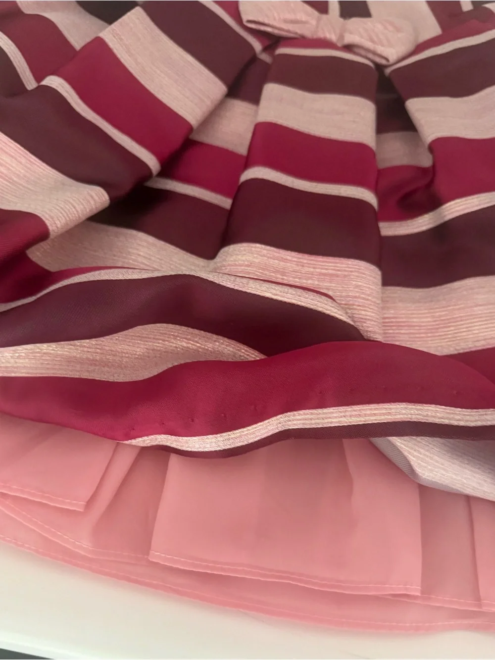Bonnie Jean Pink and Burgundy Striped Bow-Front Party Dress